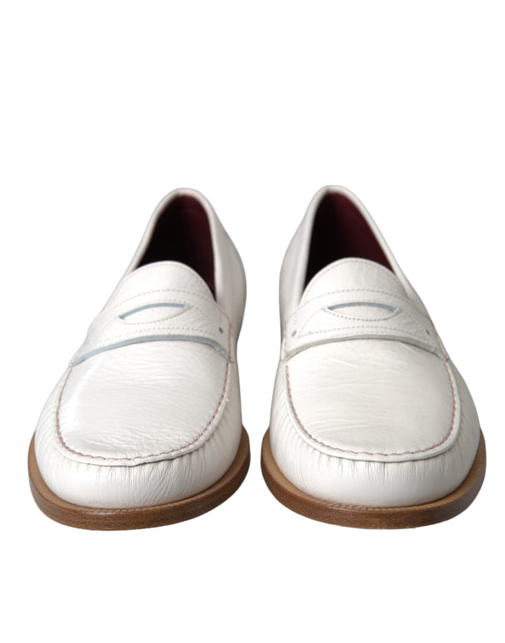 Men’s Dolce &amp; Gabbana White Leather Slip on Mocassin Loafers Shoes