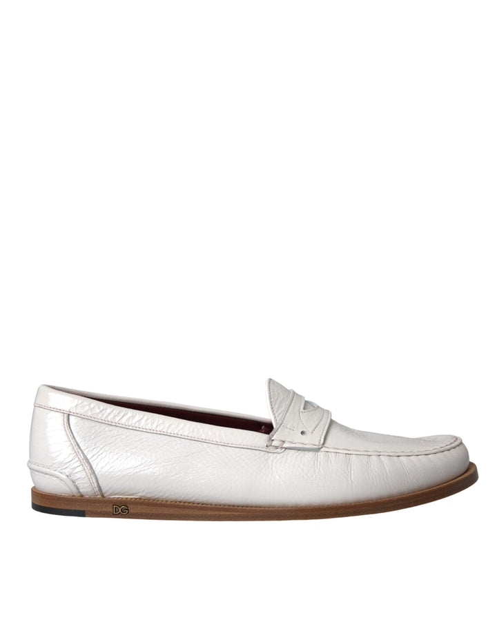 Men’s Dolce &amp; Gabbana White Leather Slip on Mocassin Loafers Shoes