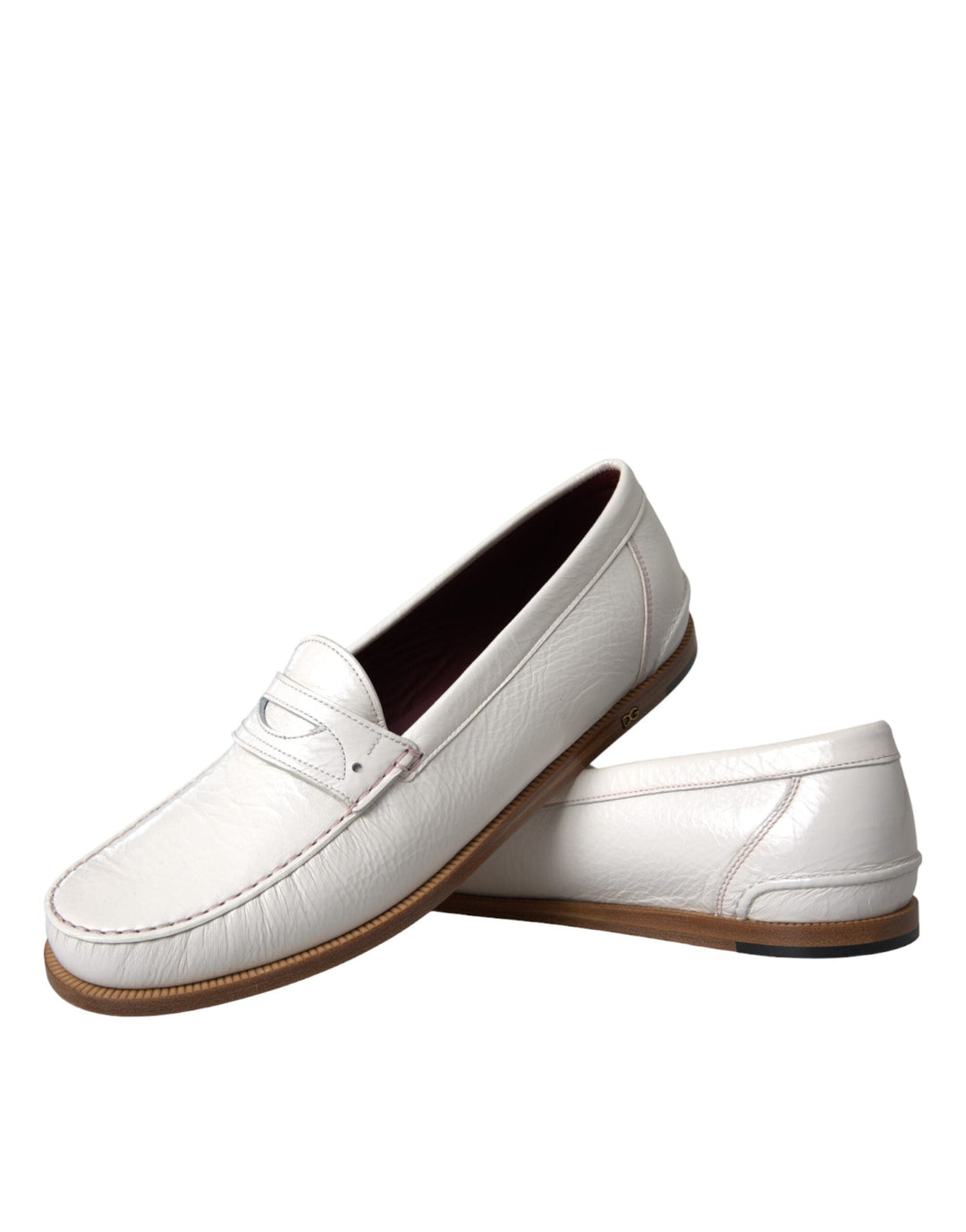 Men’s Dolce &amp; Gabbana White Leather Slip on Mocassin Loafers Shoes