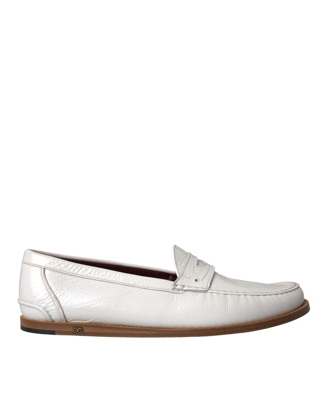 Men’s Dolce &amp; Gabbana White Leather Slip on Mocassin Loafers Shoes