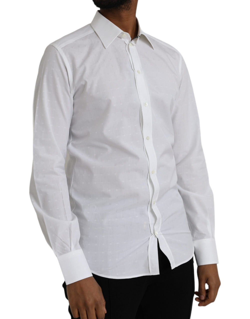 Men’s Dolce & Gabbana White Logo Cotton Men Dress Gold Shirt