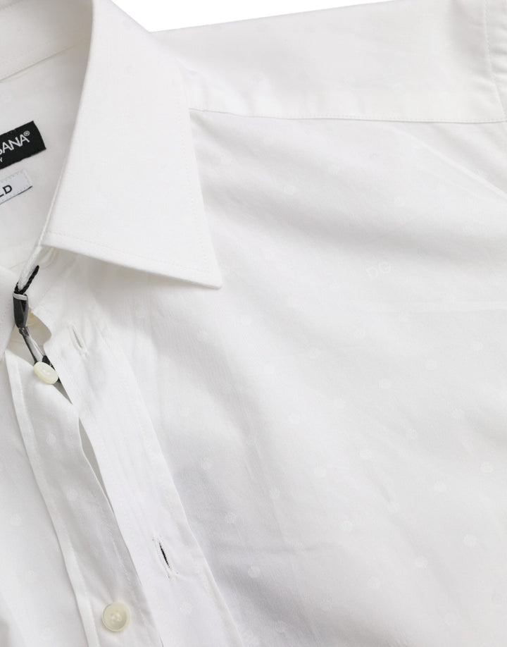 Men’s Dolce &amp; Gabbana White Logo Cotton Men Dress Gold Shirt
