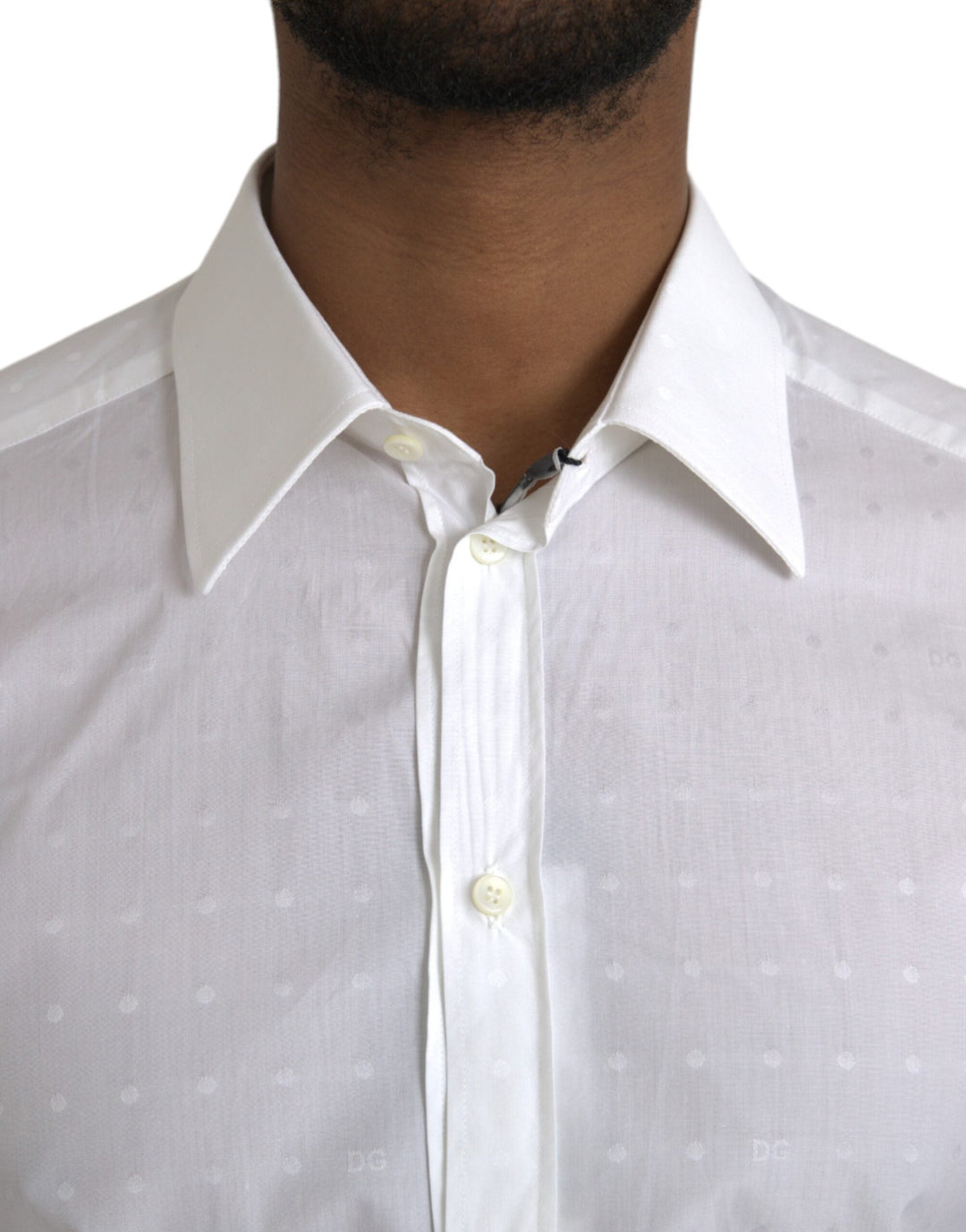 Men’s Dolce &amp; Gabbana White Logo Cotton Men Dress Gold Shirt