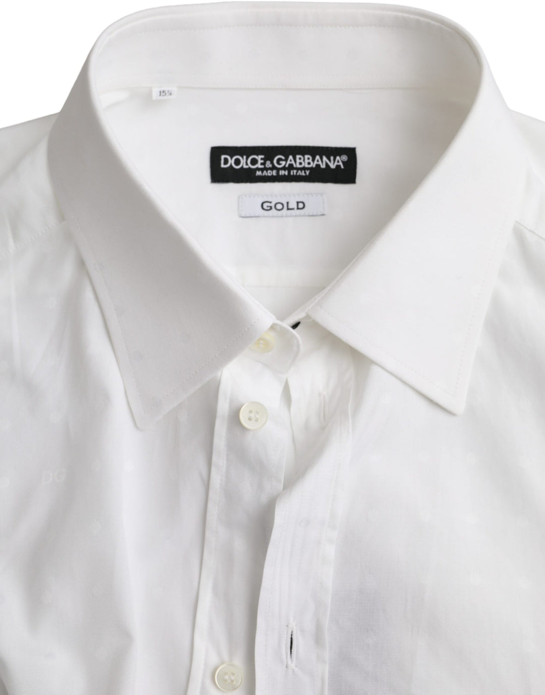 Men’s Dolce &amp; Gabbana White Logo Cotton Men Dress Gold Shirt
