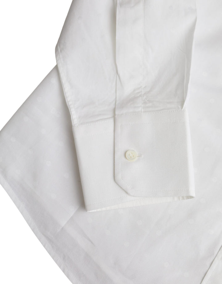 Men’s Dolce &amp; Gabbana White Logo Cotton Men Dress Gold Shirt
