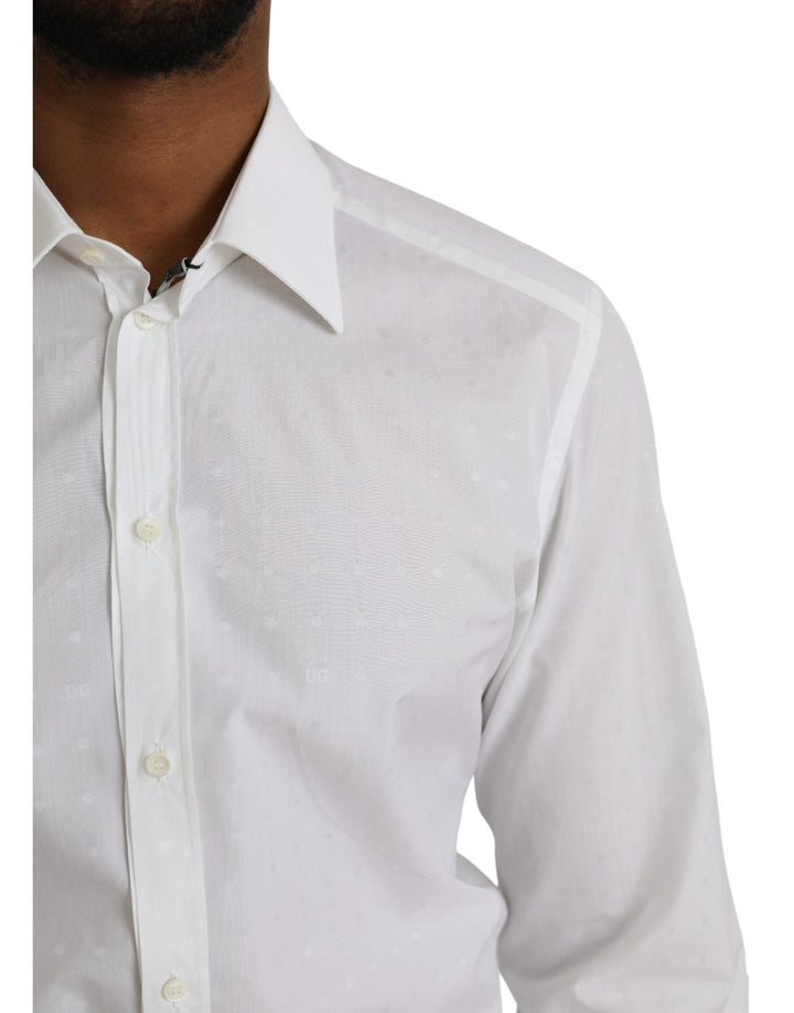 Men’s Dolce &amp; Gabbana White Logo Cotton Men Dress Gold Shirt