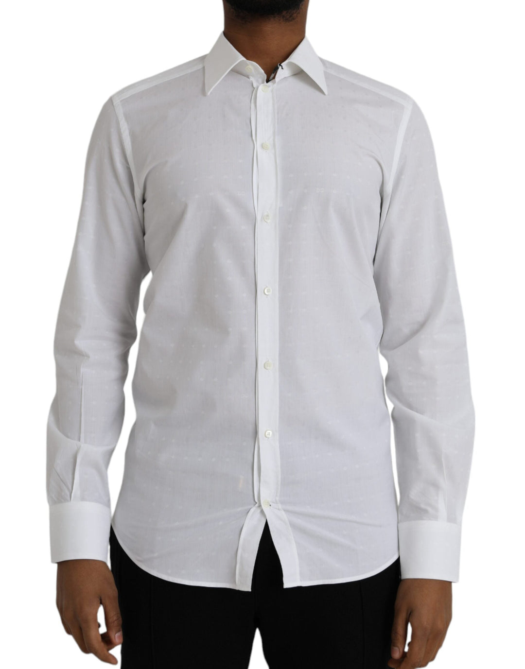 Men’s Dolce & Gabbana White Logo Cotton Men Dress Gold Shirt