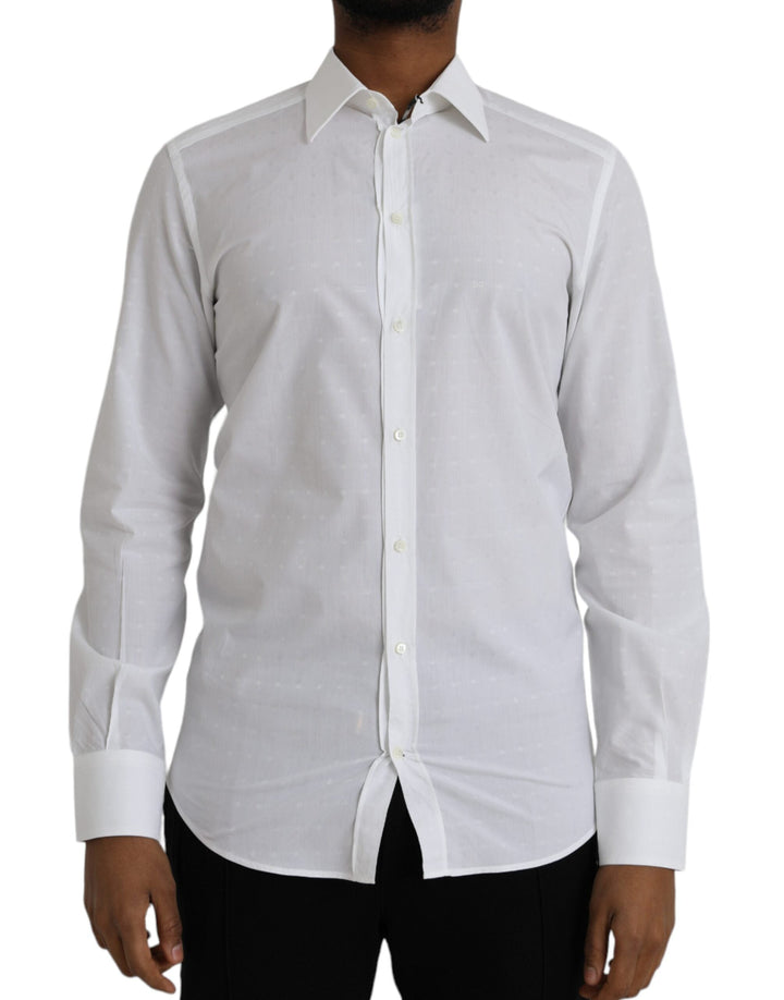 Men’s Dolce &amp; Gabbana White Logo Cotton Men Dress Gold Shirt