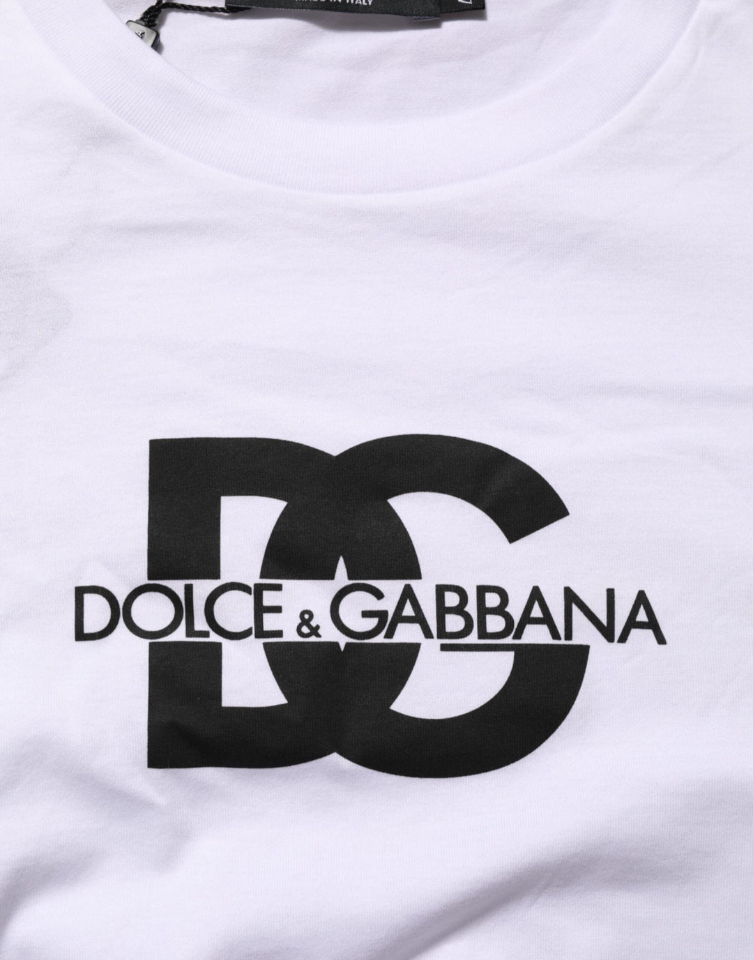 Dolce &amp; Gabbana White Logo Print Cotton Crew Neck Men T-shirt