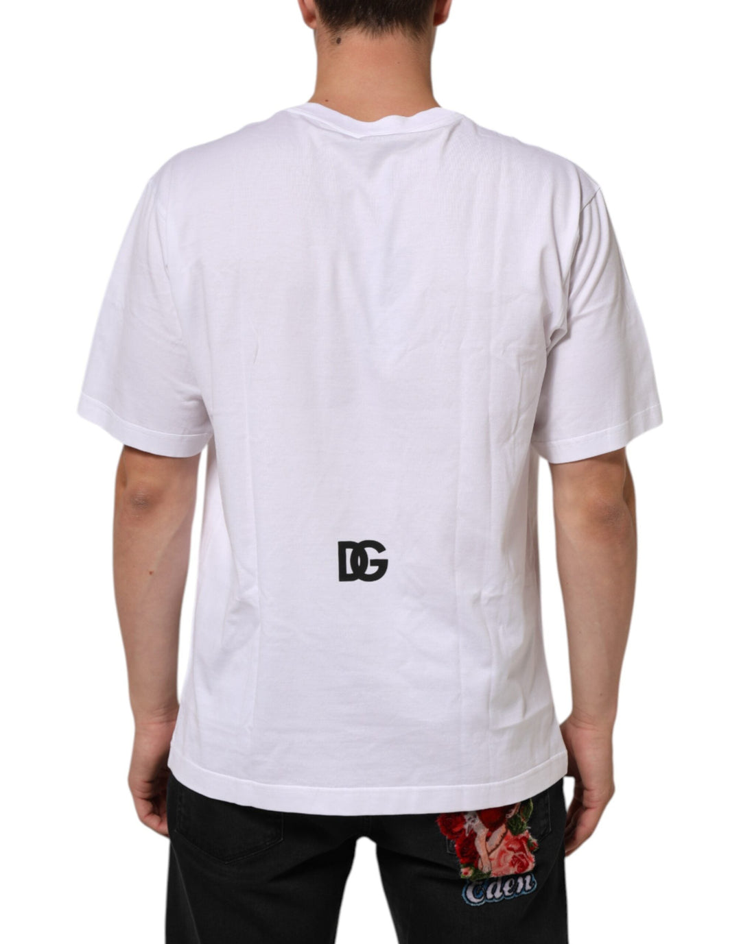Dolce &amp; Gabbana White Logo Print Cotton Crew Neck Men T-shirt