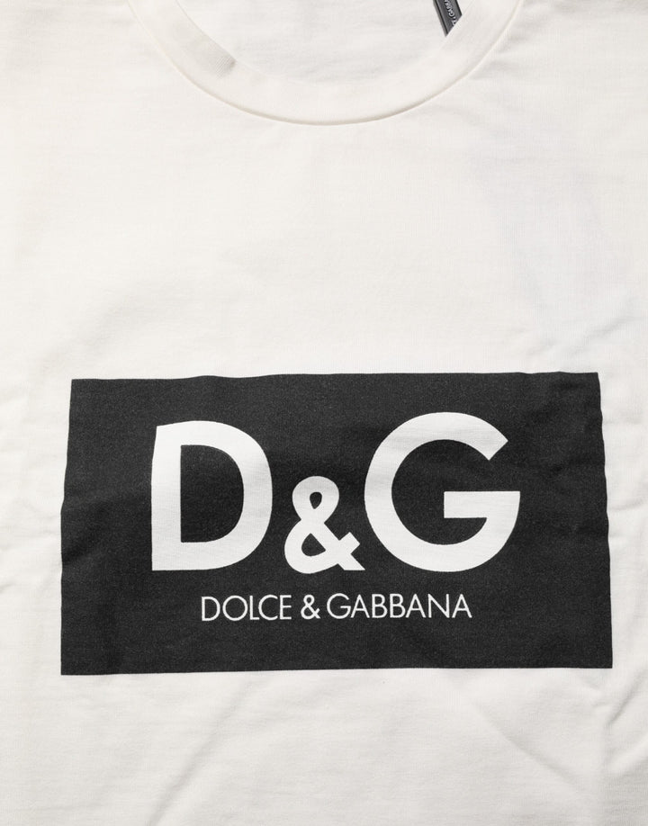 Dolce &amp; Gabbana White Logo Print Cotton Crew Neck Men T-shirt