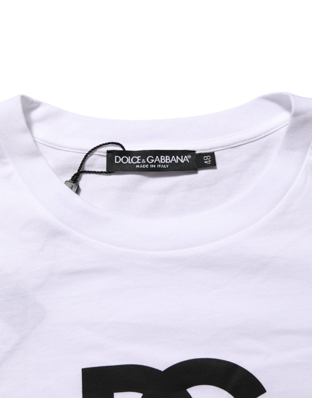 Dolce &amp; Gabbana White Logo Print Cotton Crew Neck Men T-shirt