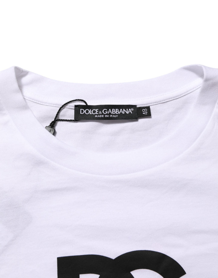 Dolce &amp; Gabbana White Logo Print Cotton Crew Neck Men T-shirt