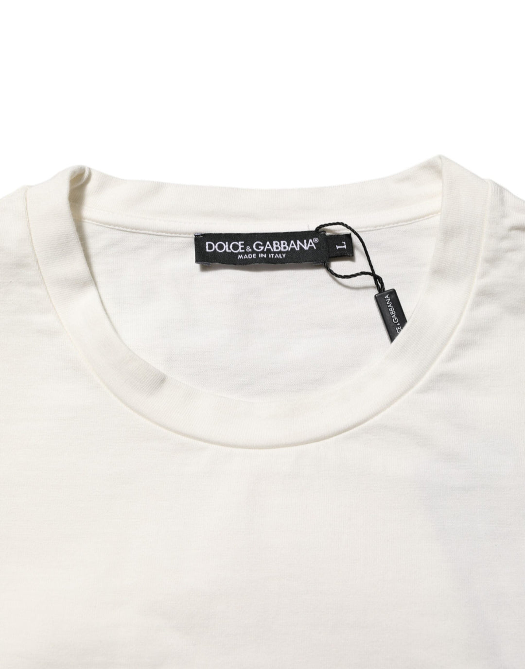 Dolce &amp; Gabbana White Logo Print Cotton Crew Neck Men T-shirt