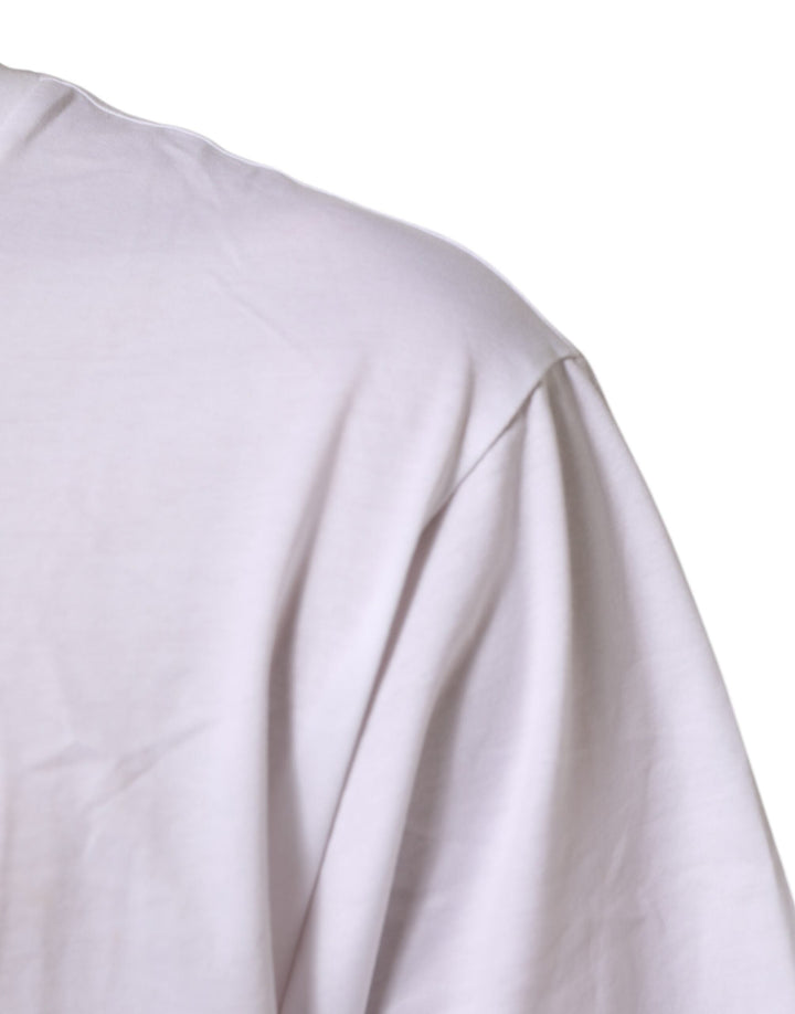 Dolce &amp; Gabbana White Logo Print Cotton Crew Neck Men T-shirt