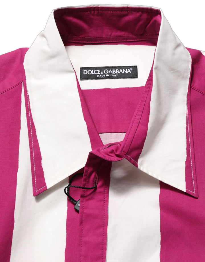 Dolce &amp; Gabbana White Maroon Striped Men Short Sleeves Shirt