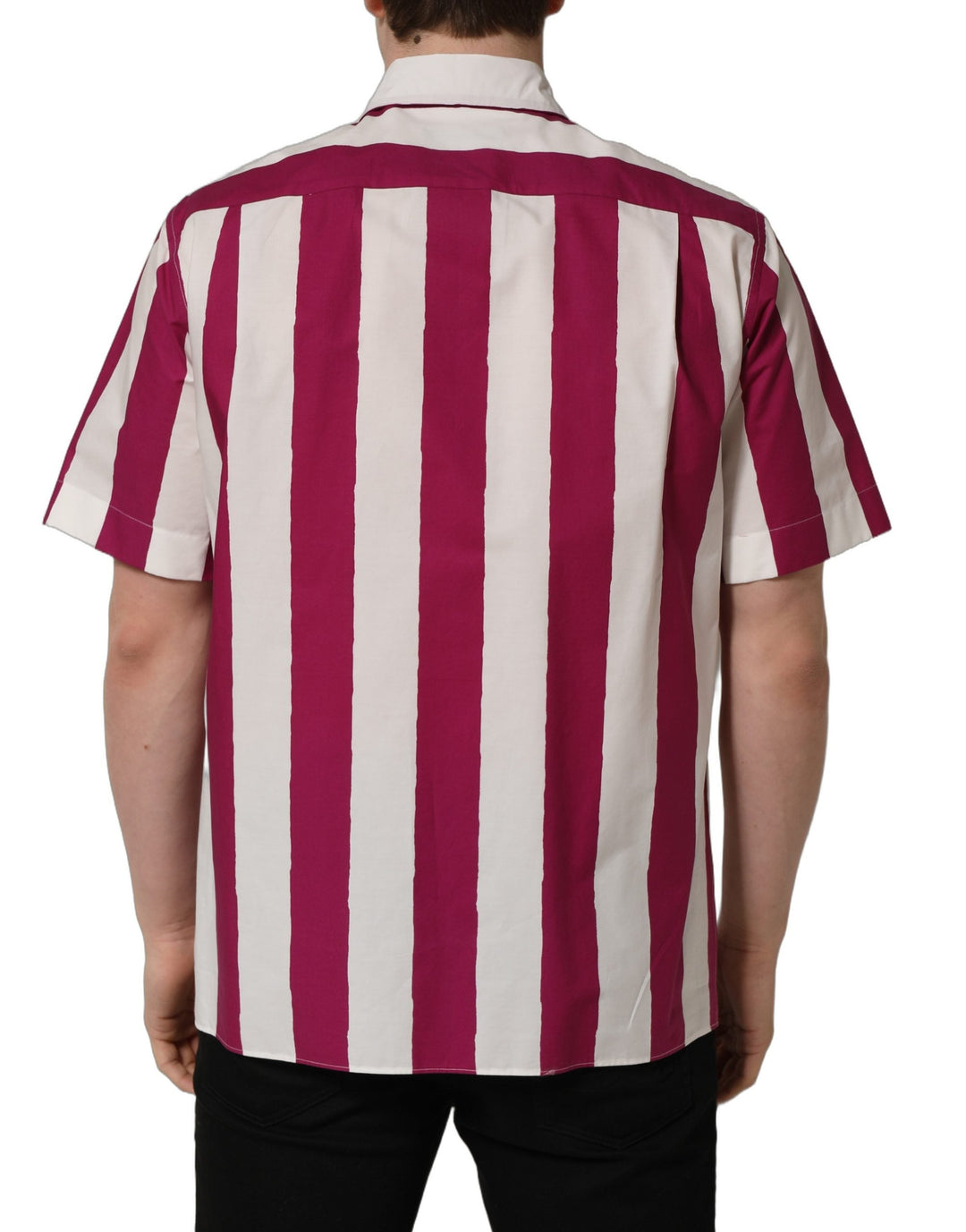 Dolce &amp; Gabbana White Maroon Striped Men Short Sleeves Shirt