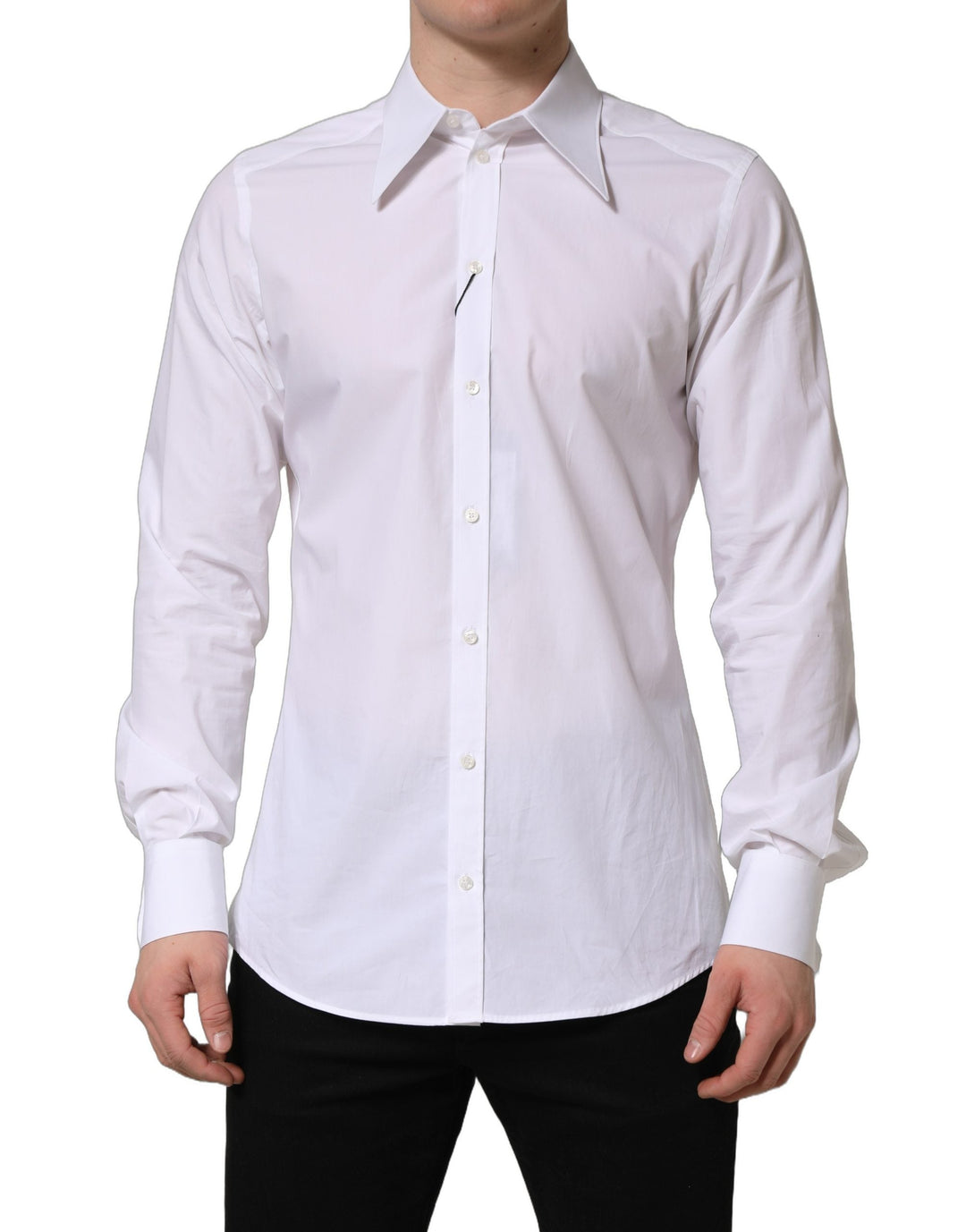 Dolce &amp; Gabbana White Martini Long Sleeves Men Dress Shirt