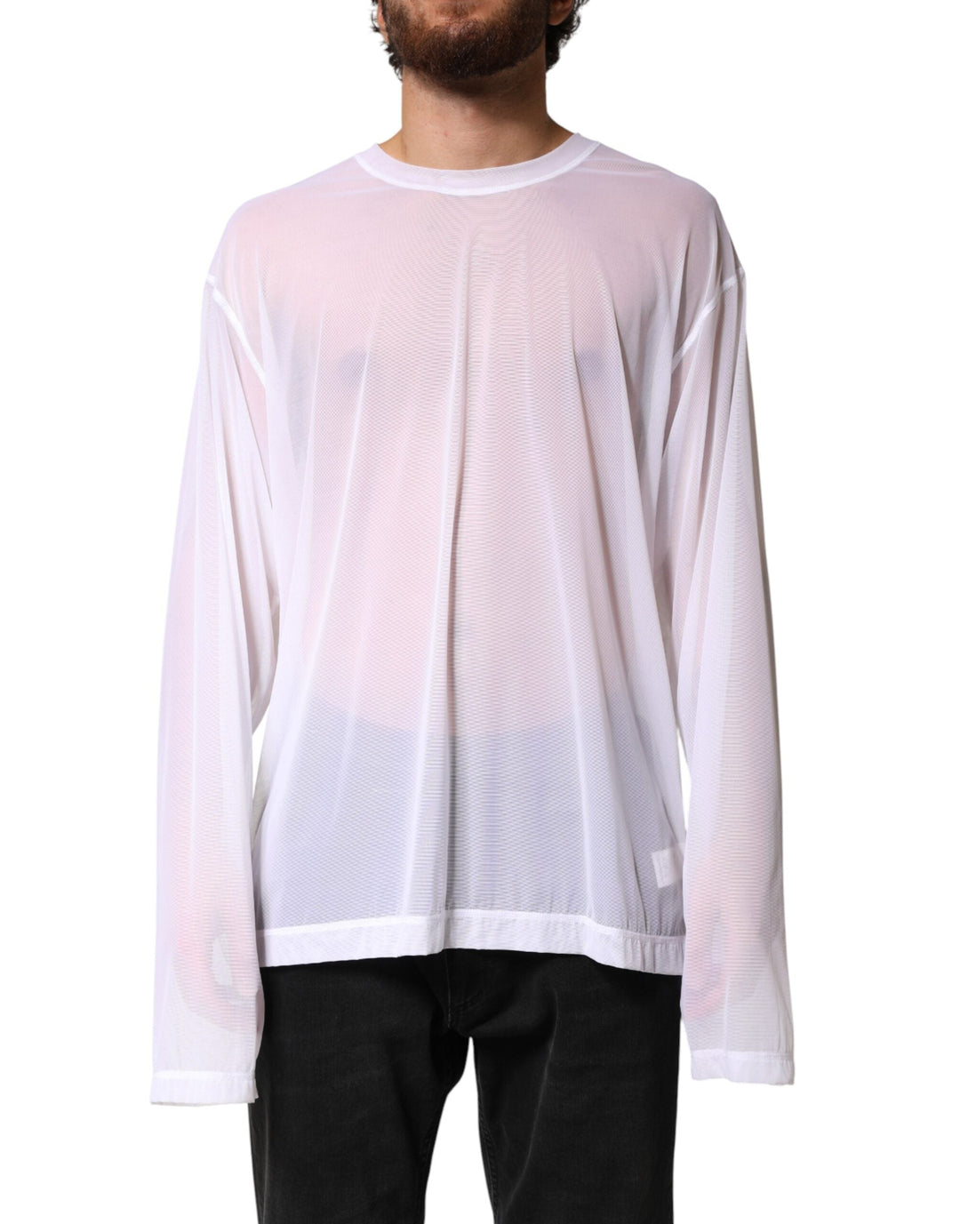 Men’s Dolce &amp; Gabbana White Nylon Long Sleeves Crewneck T-shirt