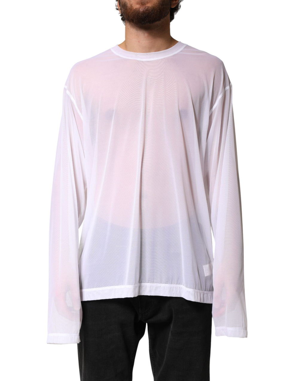 Men’s Dolce & Gabbana White Nylon Long Sleeves Crewneck T-shirt