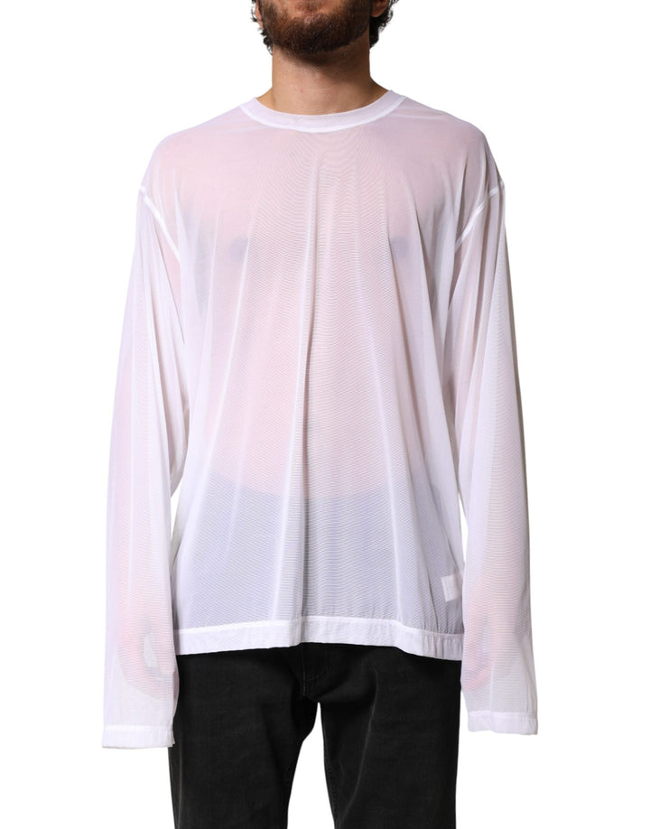 Men’s Dolce &amp; Gabbana White Nylon Long Sleeves Crewneck T-shirt