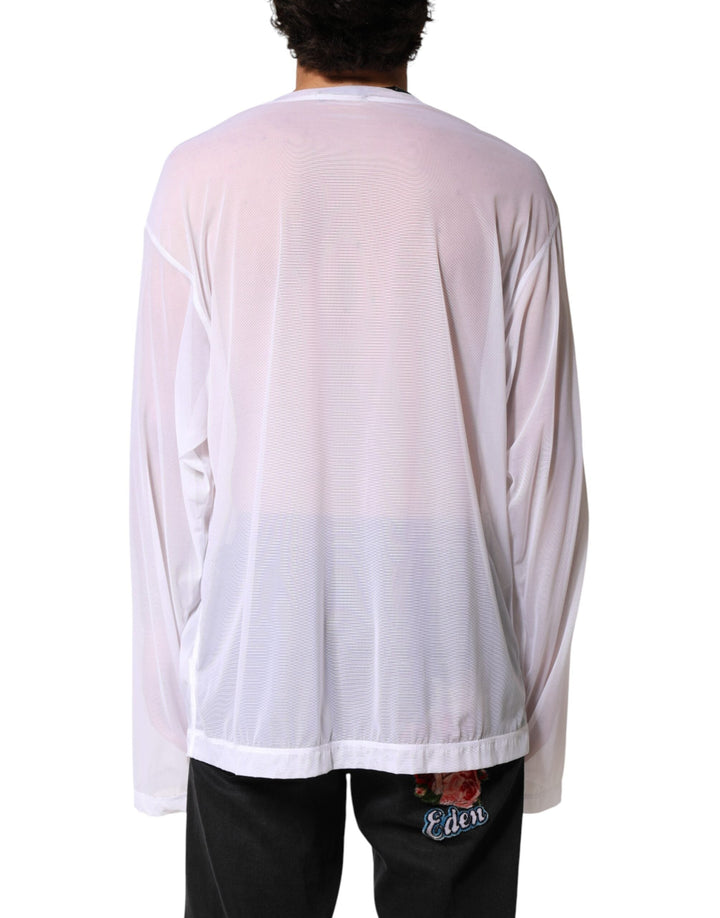 Men’s Dolce &amp; Gabbana White Nylon Long Sleeves Crewneck T-shirt