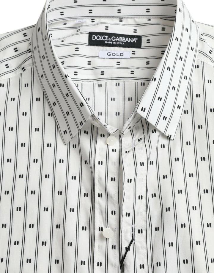 Men’s Dolce &amp; Gabbana White Patterned Men Gold Formal Dress Shirt