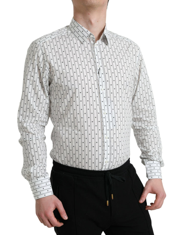 Men’s Dolce &amp; Gabbana White Patterned Men Gold Formal Dress Shirt