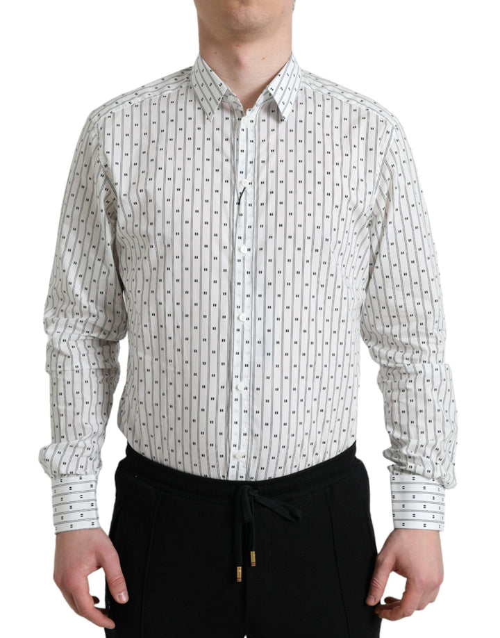 Men’s Dolce &amp; Gabbana White Patterned Men Gold Formal Dress Shirt