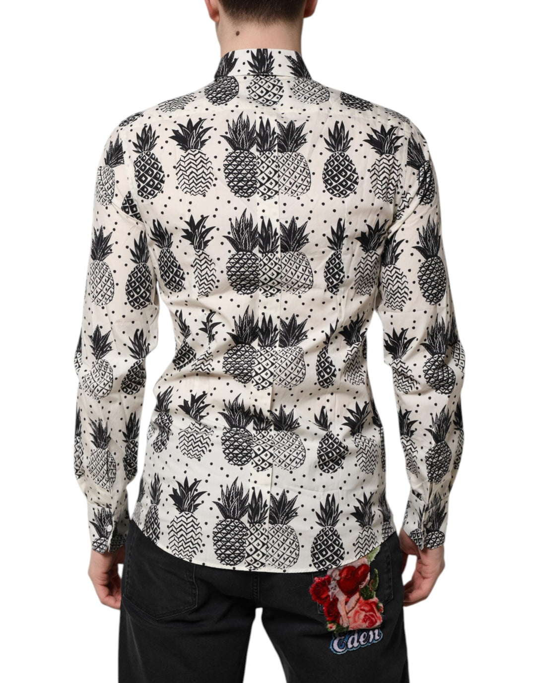 Dolce &amp; Gabbana White Pineapple Print Long Sleeve Gold Shirt