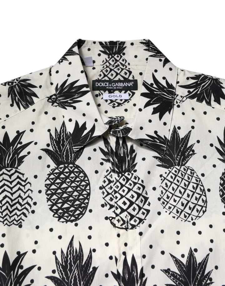 Dolce &amp; Gabbana White Pineapple Print Long Sleeve Gold Shirt