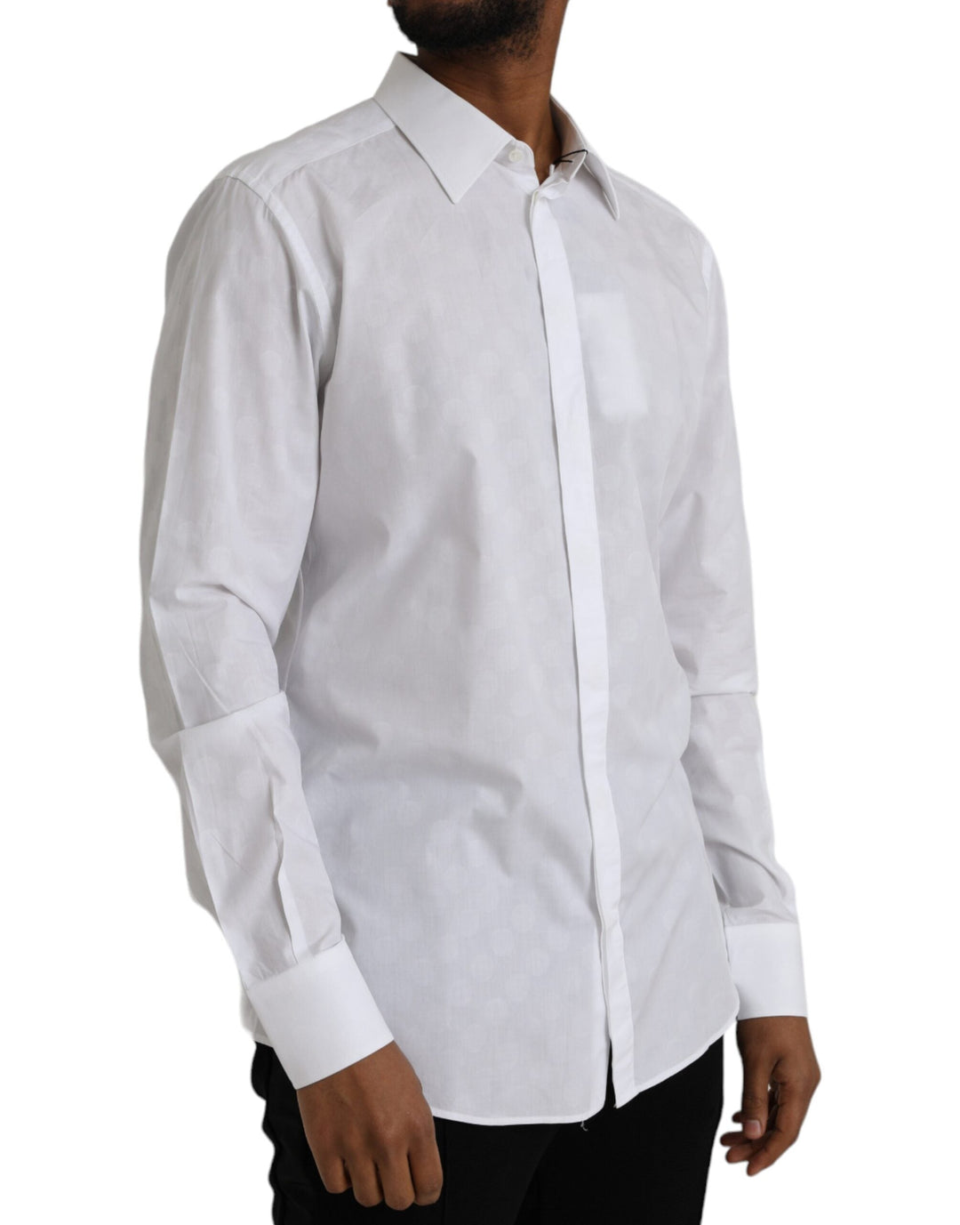 Dolce &amp; Gabbana White Polka Dotted Cotton Dress Gold Shirt