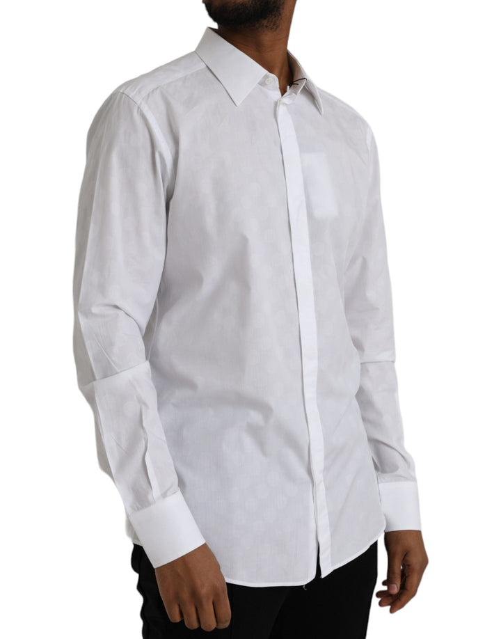 Dolce &amp; Gabbana White Polka Dotted Cotton Dress Gold Shirt