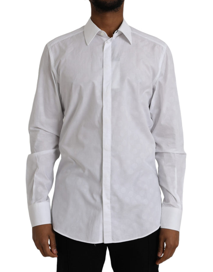 Dolce &amp; Gabbana White Polka Dotted Cotton Dress Gold Shirt
