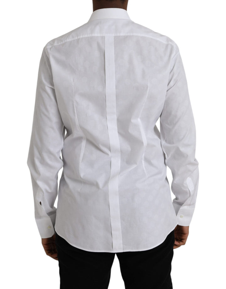 Dolce &amp; Gabbana White Polka Dotted Cotton Dress Gold Shirt