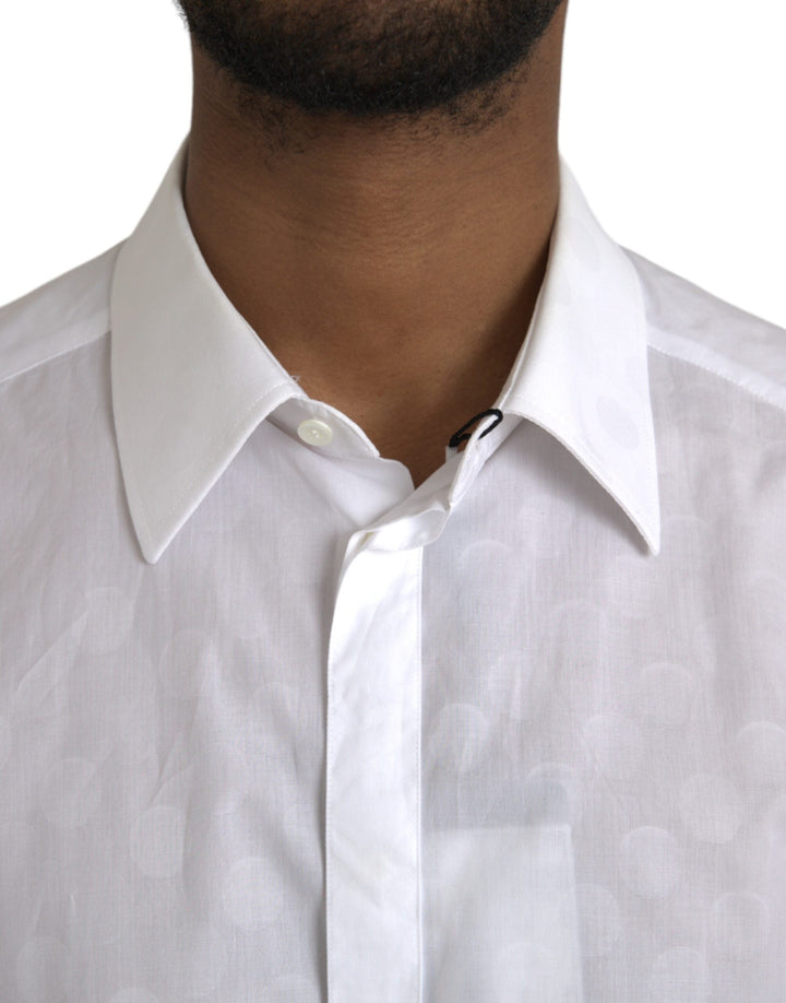 Dolce &amp; Gabbana White Polka Dotted Cotton Dress Gold Shirt