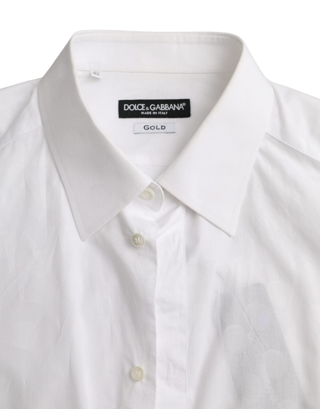 Dolce &amp; Gabbana White Polka Dotted Cotton Dress Gold Shirt