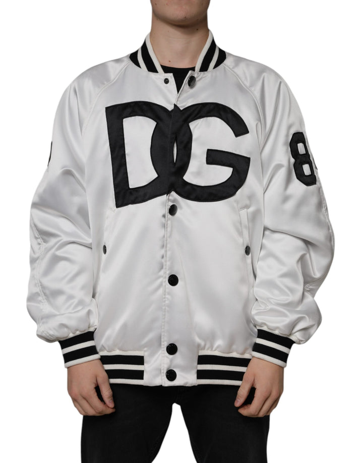 Blouson aviateur zippé en polyester blanc avec logo Dolce &amp;amp; Gabbana