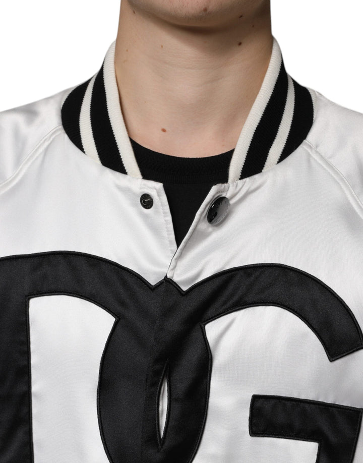 Blouson aviateur zippé en polyester blanc avec logo Dolce &amp;amp; Gabbana