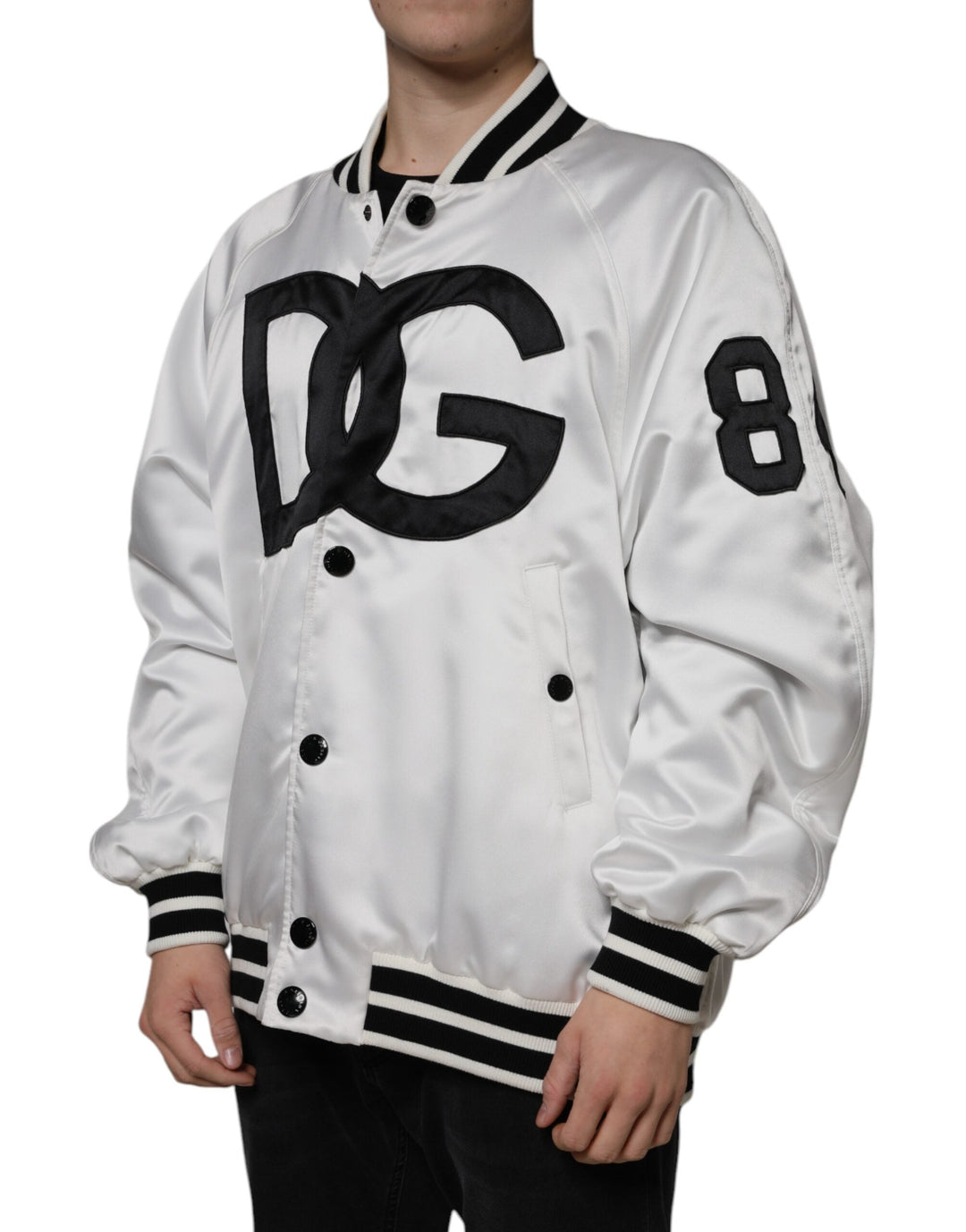 Blouson aviateur zippé en polyester blanc avec logo Dolce &amp;amp; Gabbana