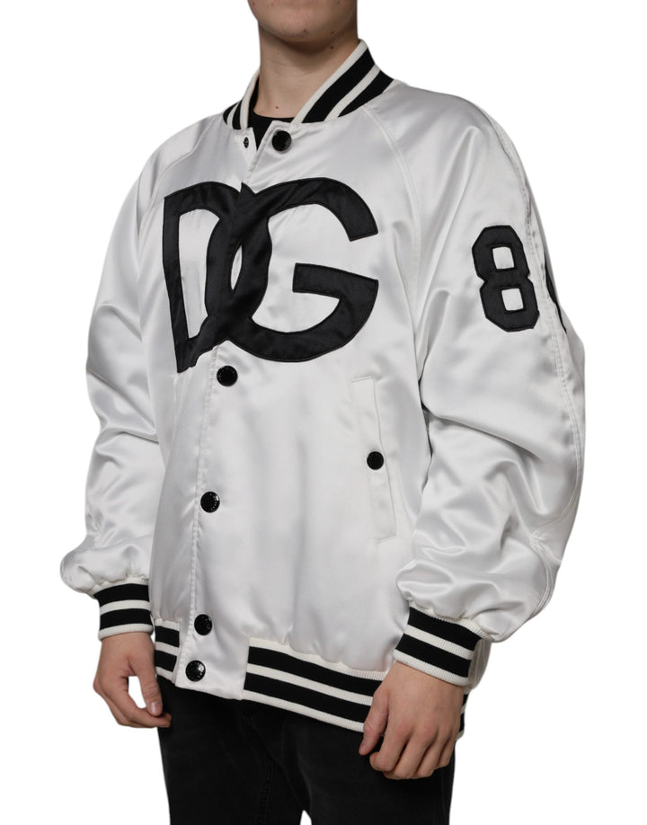 Blouson aviateur zippé en polyester blanc avec logo Dolce &amp;amp; Gabbana