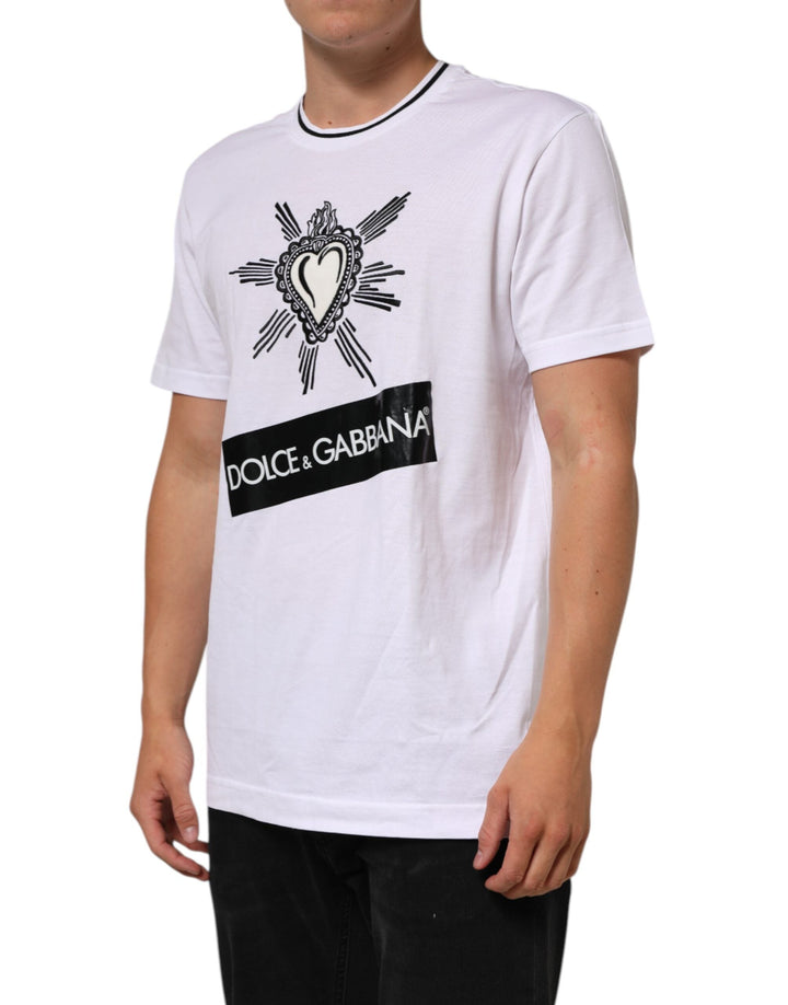 Dolce &amp; Gabbana White Sacred Heart Short Sleeve Men T-shirt
