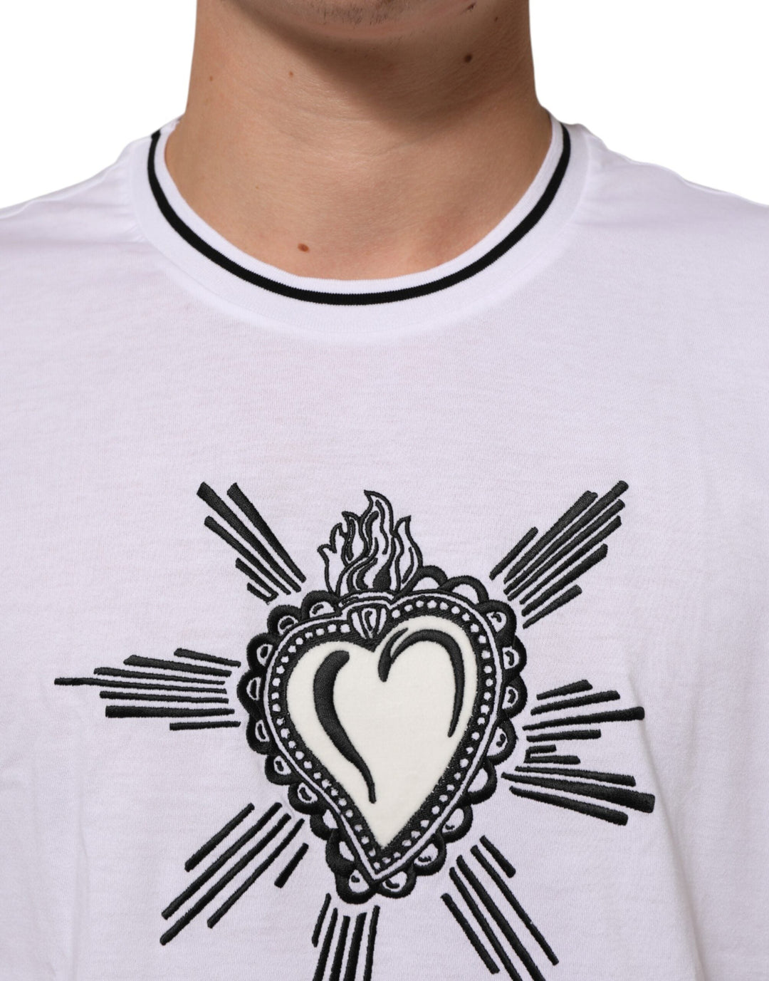 Dolce &amp; Gabbana White Sacred Heart Short Sleeve Men T-shirt