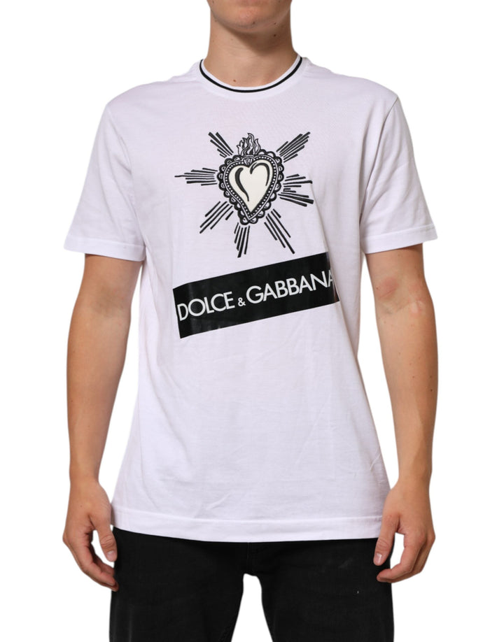 Dolce &amp; Gabbana White Sacred Heart Short Sleeve Men T-shirt