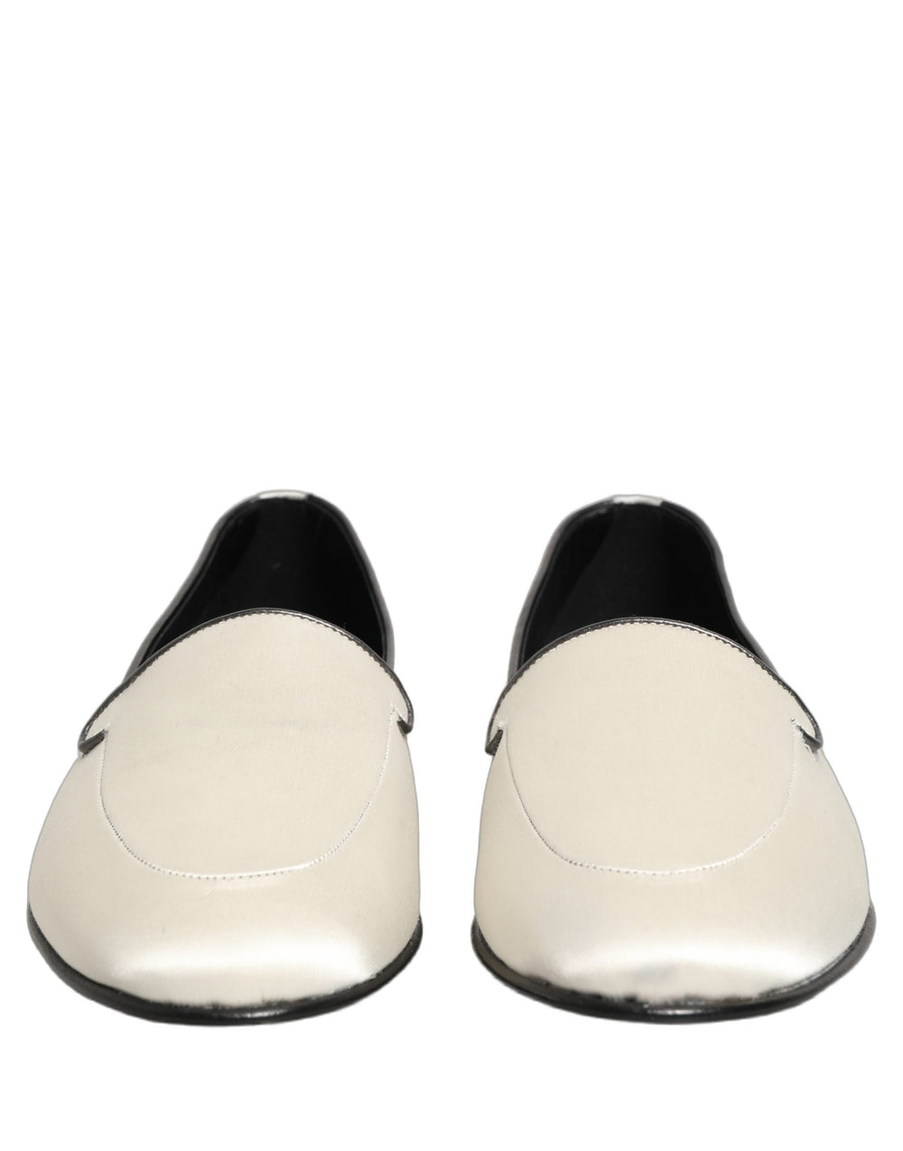 Men’s Dolce & Gabbana White Satin Logo Slip on Flats Loafers Shoes