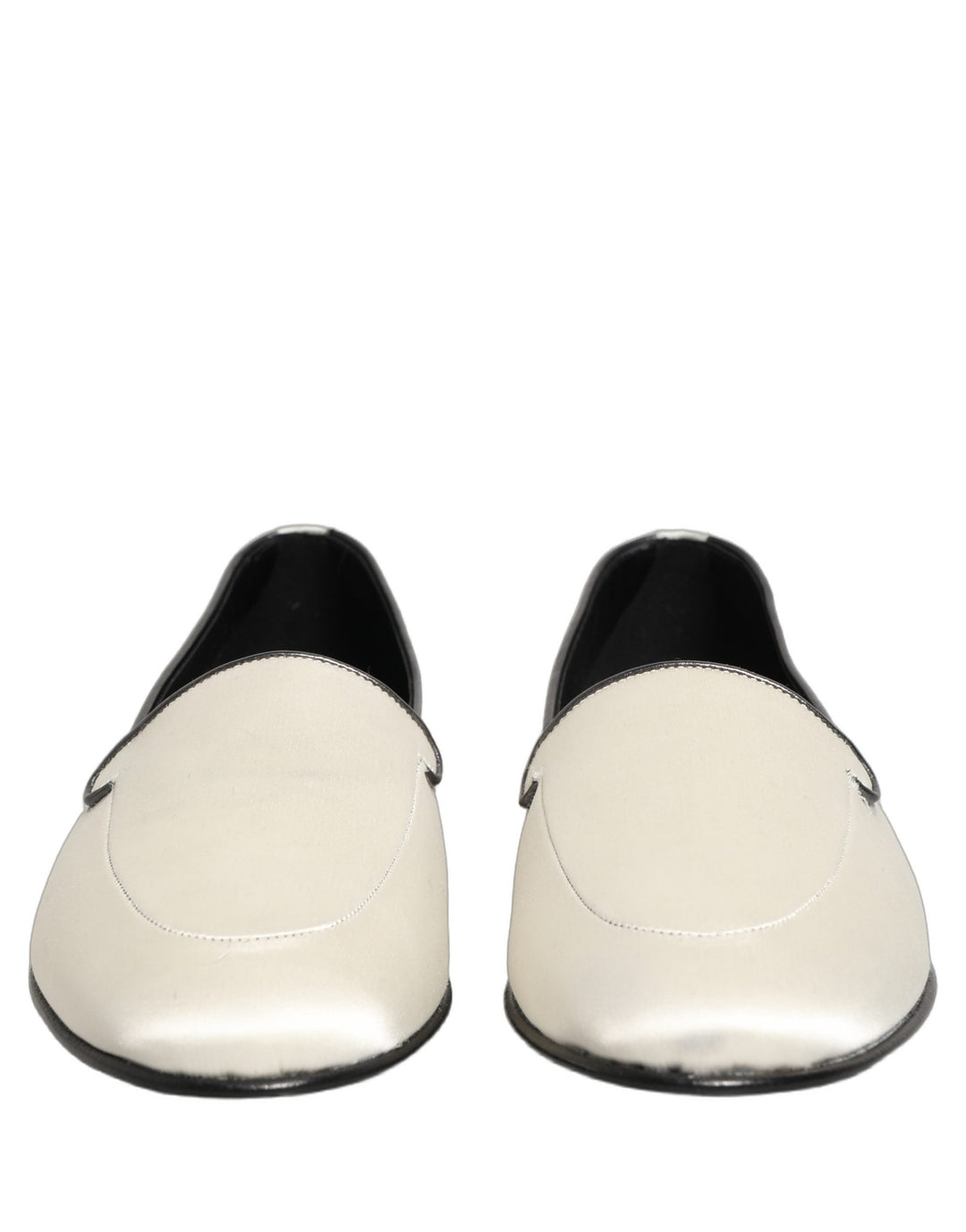Men’s Dolce &amp; Gabbana White Satin Logo Slip on Flats Loafers Shoes
