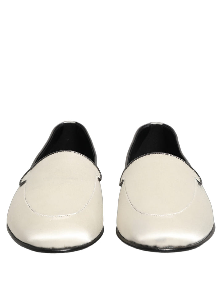 Men’s Dolce &amp; Gabbana White Satin Logo Slip on Flats Loafers Shoes