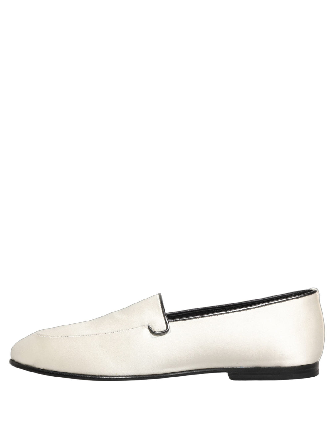 Men’s Dolce &amp; Gabbana White Satin Logo Slip on Flats Loafers Shoes