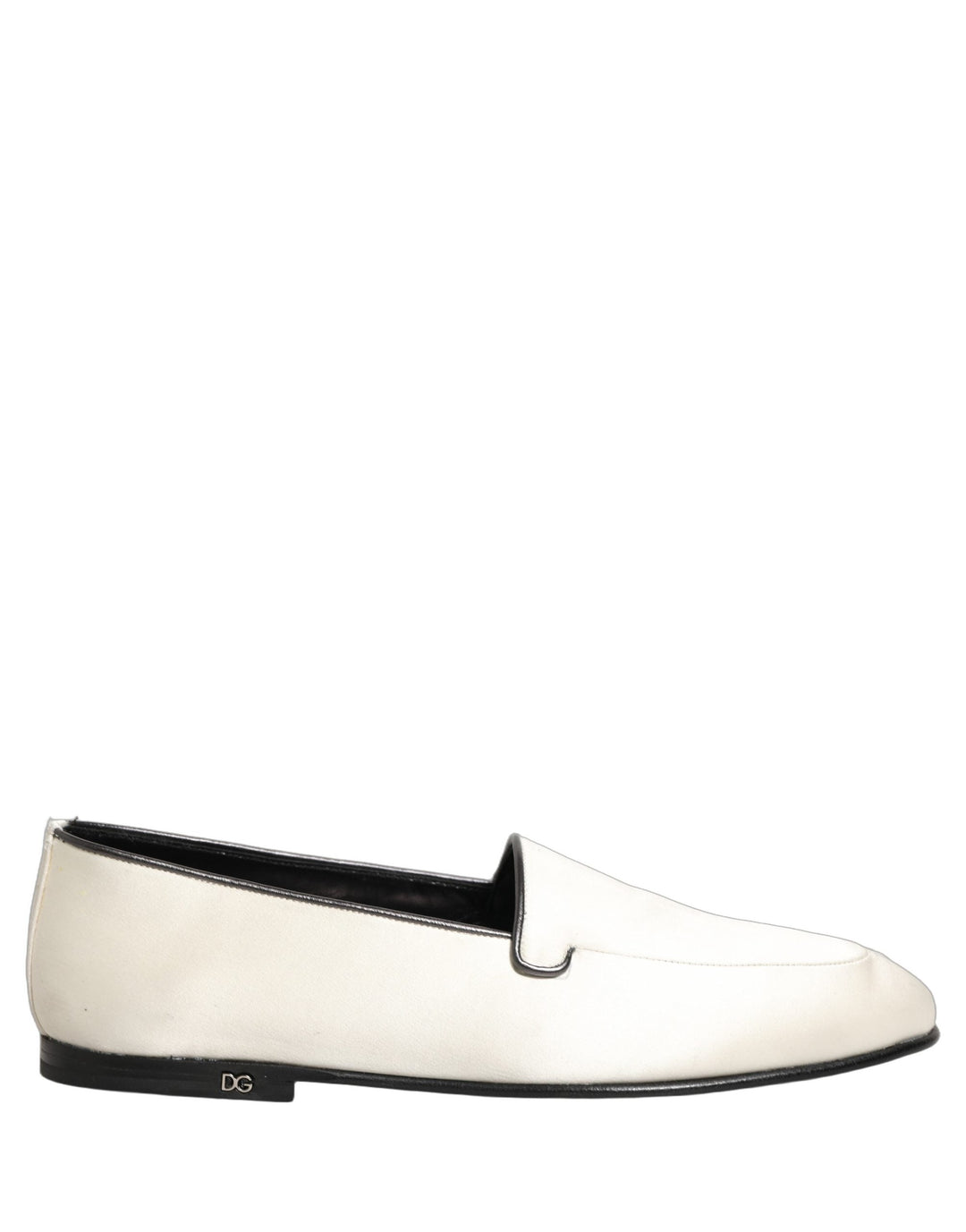 Men’s Dolce &amp; Gabbana White Satin Logo Slip on Flats Loafers Shoes