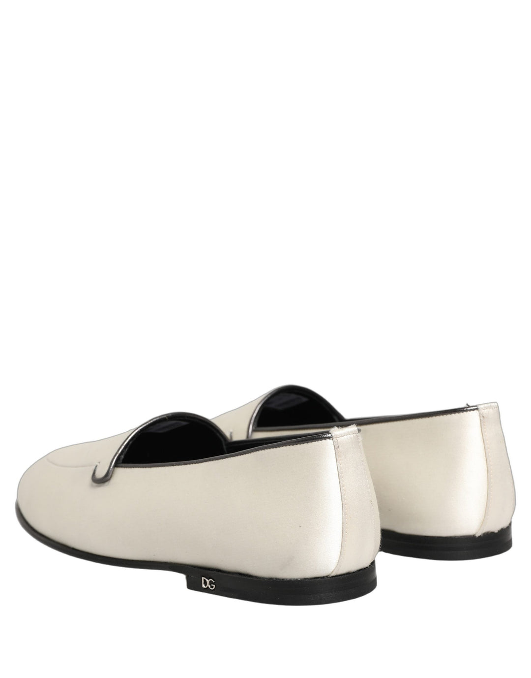 Men’s Dolce &amp; Gabbana White Satin Logo Slip on Flats Loafers Shoes